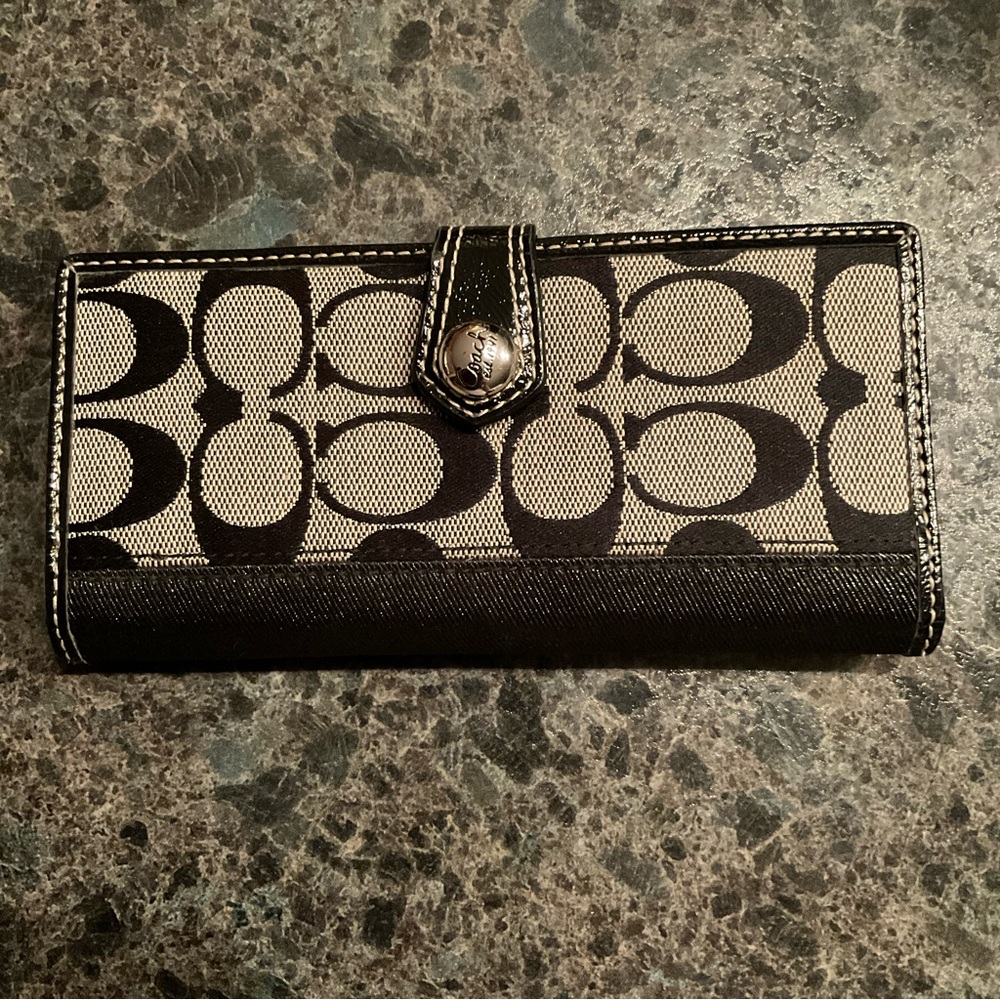 Coach Signature Card Holder in Black and Gray - Picture 1 of 5